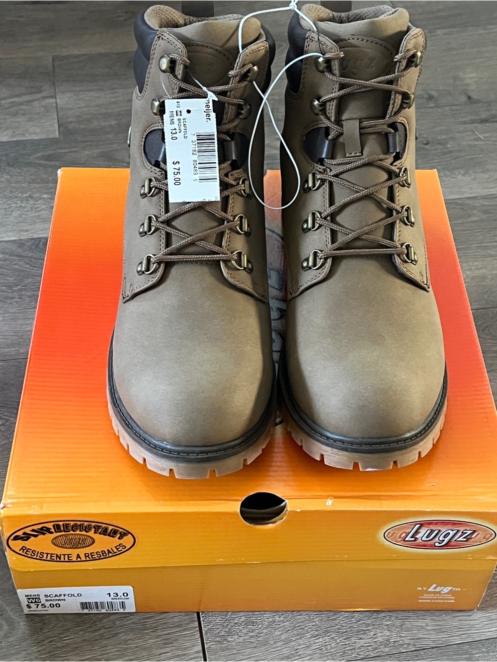 Lugz Scaffold Brown Boots Slip Resistant Size 13 New